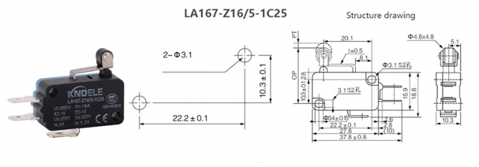 Limitator de cursa cu rola pe lamela 10mm NO/NC/COM 250V/3A [5]
