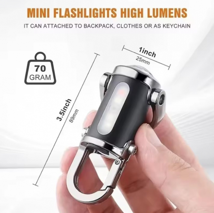 Lanterna LED COB EDC portabila, 800LM, 7 moduri iluminare, IPX6, reincarcabila, mini breloc multifunctional, camping, drumetii [5]