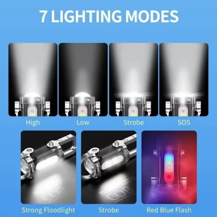 Lanterna LED COB EDC portabila, 800LM, 7 moduri iluminare, IPX6, reincarcabila, mini breloc multifunctional, camping, drumetii [3]