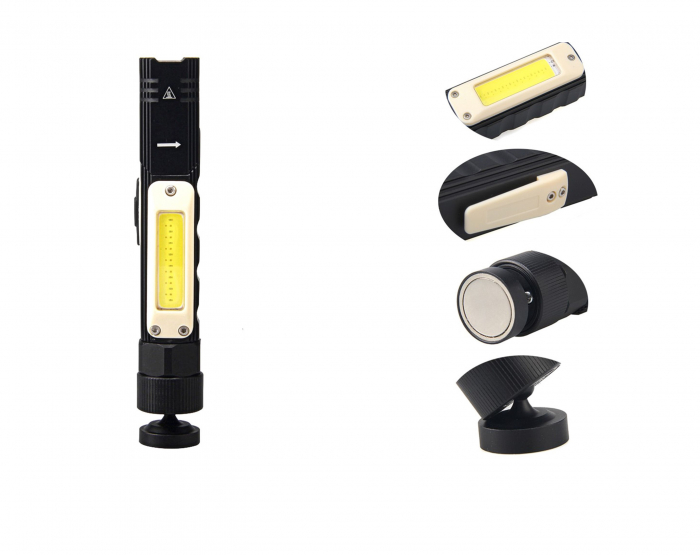 Lanterna de lucru COB  suport magnetic cu elastic frontal lumina ALB / ROSU patru moduri de lucru [5]