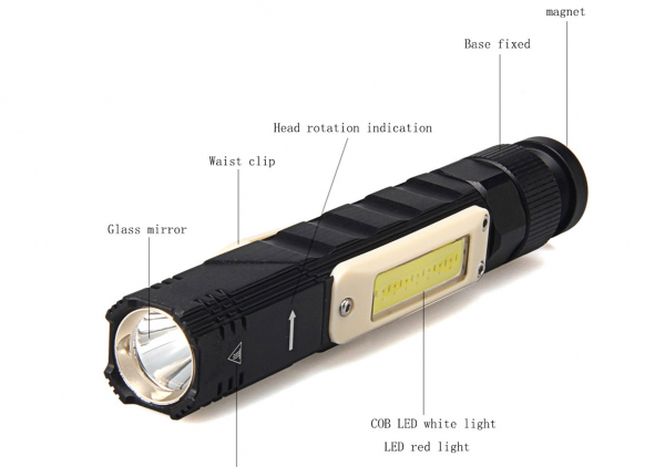Lanterna de lucru COB  suport magnetic cu elastic frontal lumina ALB / ROSU patru moduri de lucru [3]