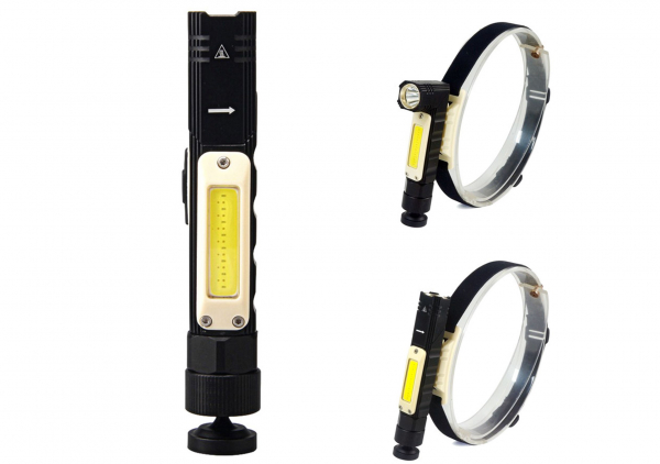Lanterna de lucru COB  suport magnetic cu elastic frontal lumina ALB / ROSU patru moduri de lucru [4]