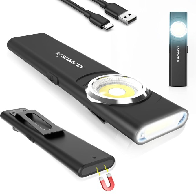 Lanterna EDC Klarus E5, 600 lm, baza magnetica, clips, incarcare USB-C, EDC, dublu LED pentru apropiere si distanta, gri metalizat [2]