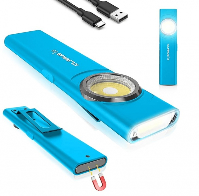Lanterna EDC Klarus E5, 600 lm, baza magnetica, clips, incarcare USB-C, EDC, dublu LED pentru apropiere si distanta, cyan [4]