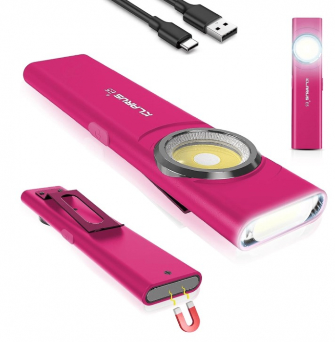 Lanterna EDC Klarus E5, 600 lm, baza magnetica, clips, incarcare USB-C, EDC, dublu LED pentru apropiere si distanta, roz [4]
