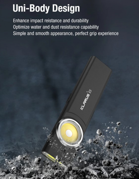 Lanterna EDC Klarus E5, 600 lm, baza magnetica, clips, incarcare USB-C, EDC, dublu LED pentru apropiere si distanta, negru [9]