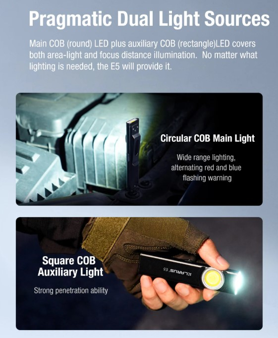 Lanterna EDC Klarus E5, 600 lm, baza magnetica, clips, incarcare USB-C, EDC, dublu LED pentru apropiere si distanta, negru [15]