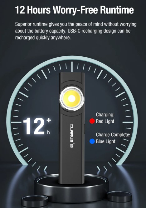 Lanterna EDC Klarus E5, 600 lm, baza magnetica, clips, incarcare USB-C, EDC, dublu LED pentru apropiere si distanta, negru [16]