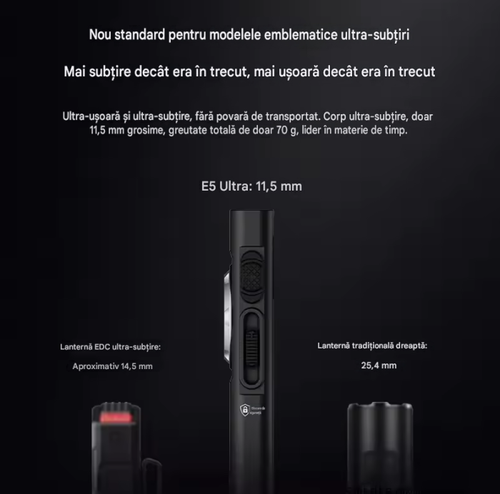 Lanterna EDC Klarus E5 Ultra, 800 lumeni, 3 surse de lumina, acumulator 1400mAh, USB-C, magnet, clema, negru, IPX4 [9]