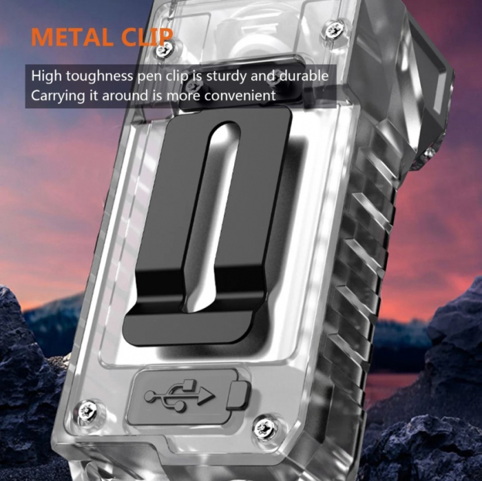 Lanterna LED multifunctionala EDC KXK-1086, 400 lm, cap rotativ 90°, UV, lumini rosu/albastru/alb, 1200mAh, magnet,  suport cap, USB-C, IP44, fluorescent [7]