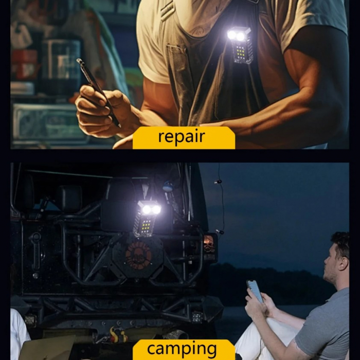 Lanterna LED multifunctionala EDC KXK-1086, 400 lm, cap rotativ 90°, UV, lumini rosu/albastru/alb, 1200mAh, magnet,  suport cap, USB-C, IP44, fluorescent [11]