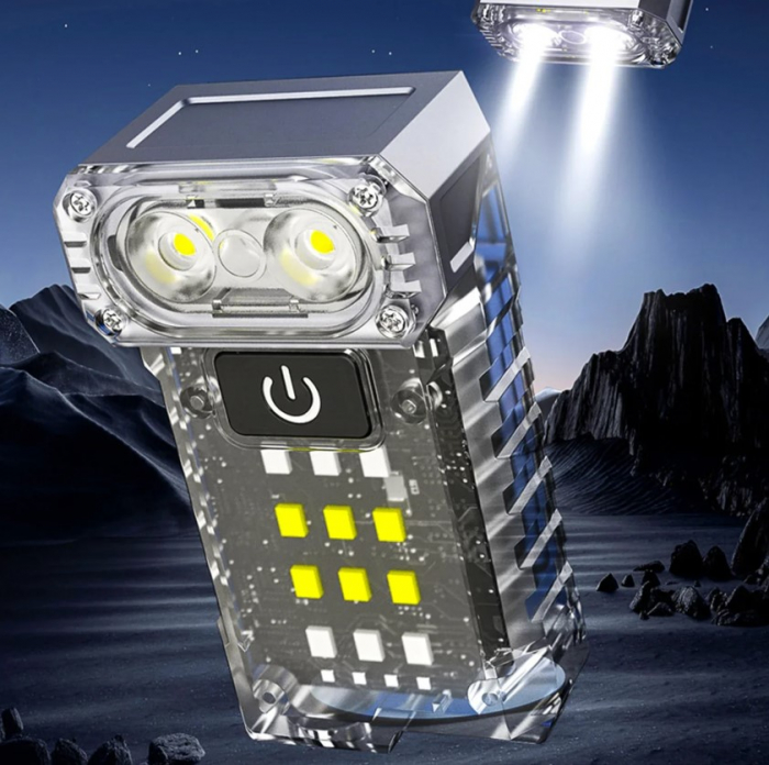 Lanterna LED multifunctionala EDC KXK-1086, 400 lm, cap rotativ 90°, UV, lumini rosu/albastru/alb, 1200mAh, magnet,  suport cap, USB-C, IP44, fluorescent [17]