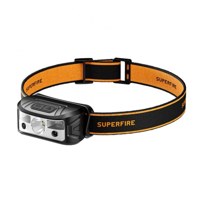 Lanterna frontala LED cu senzor de miscare, Superfire HL05-N, 200lm, 5 moduri, lumina alb/rosu/galben, IP44, USB-C, pentru camping, pescuit si reparatii [1]