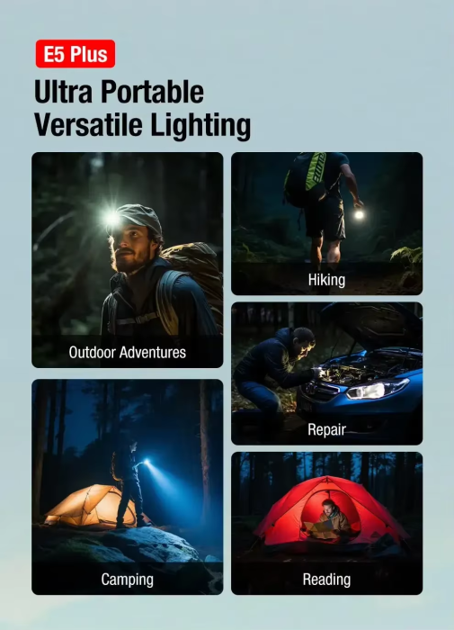 Lanterna EDC Klarus E5 Plus, 650 lumeni, 3 culori de lumina, dual switch, USB-C, acumulator 500mAh, baza magnetica, negru, IPX4 [6]