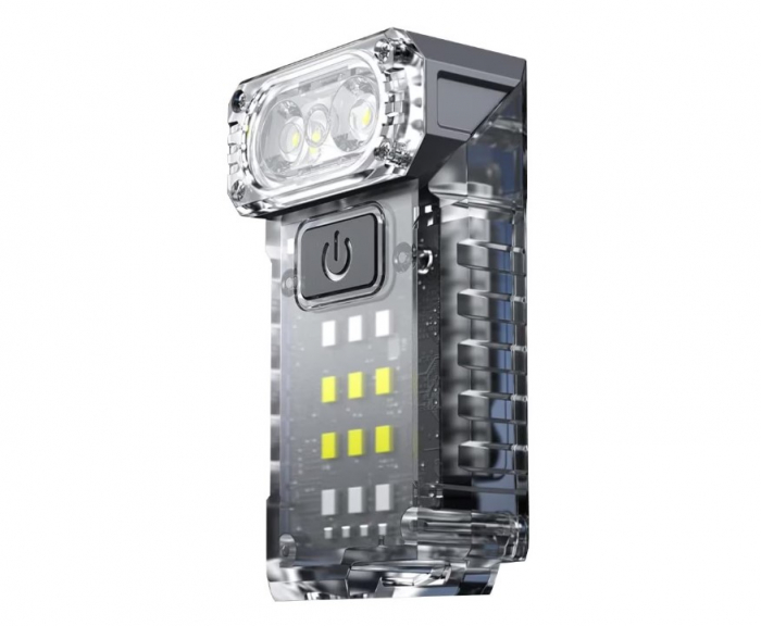 Lanterna LED multifunctionala EDC KXK-1086, 400 lm, cap rotativ 90°, UV, lumini rosu/albastru/alb, 1200mAh, magnet,  suport cap, USB-C, IP44, fluorescent [1]