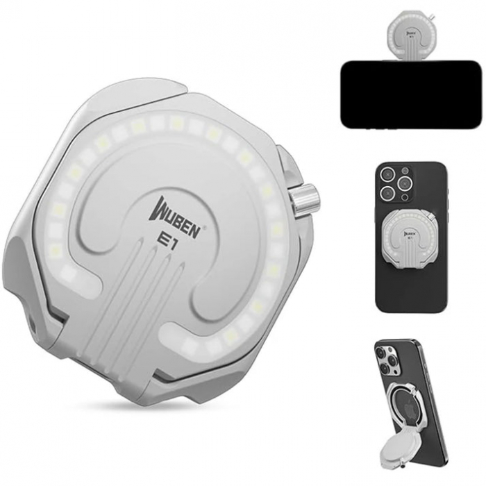 Inel magnetic cu lanterna pentru telefon, 300lm, IP65, culoare alb, WUBEN E1 - Wuben [1]