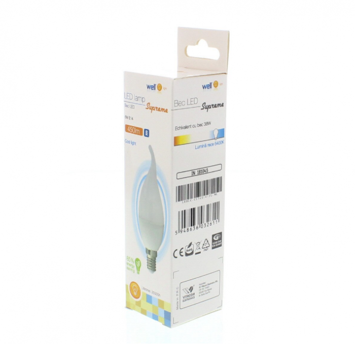 Bec cu led lumanare E14 6W230V lumina rece Well LEDLC-C376E14/FL-WL [2]