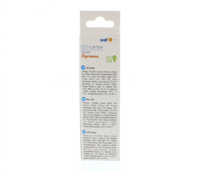 Bec cu led lumanare E14 6W230V lumina rece Well LEDLC-C376E14/FL-WL [4]
