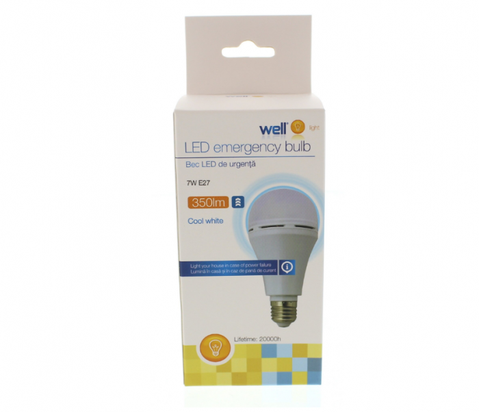 Bec cu led cu acumulator A60 E27 7W 230V lumina rece Well LEDLEC-A607E27-WL [2]