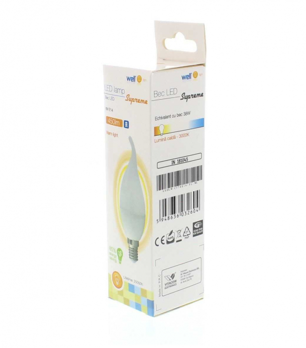 Bec cu led lumanare E14 6W 230V lumina calda Well LEDLW-C376E14/FL-WL [3]