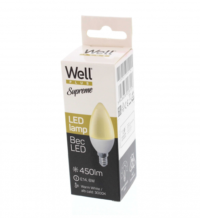 Bec cu led lumanare E14 6w 230V lumina calda Well LEDLW-C376E14-WL [2]