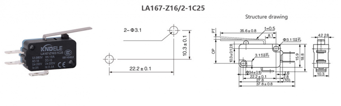 Limitator de cursa cu lamela 25mm NO/NC/COM 250V/3A [5]