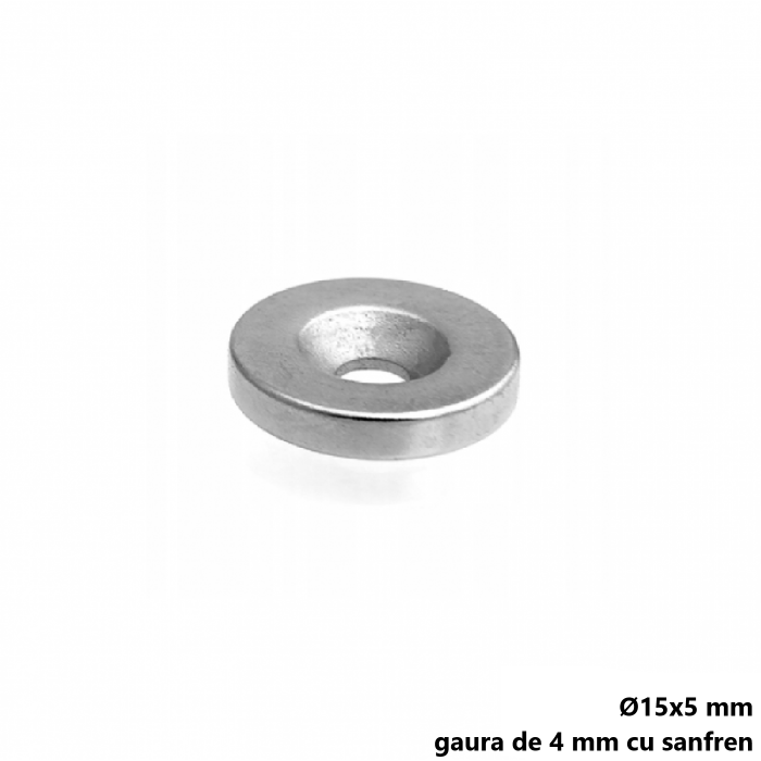 Magnet neodim 15x5 mm, gaura de 4 mm cu sanfren, disc, N35 [2]