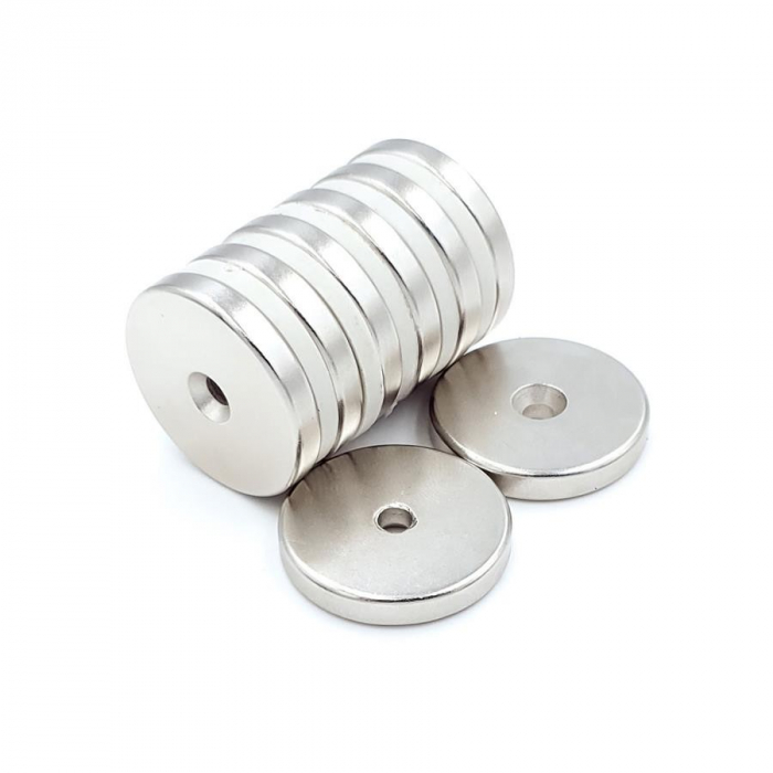 Magnet neodim 25x5 mm, gaura de 5 mm cu sanfren, disc, N35 [3]