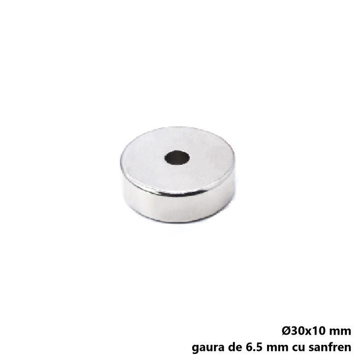 Magnet neodim 30x10 mm, gaura de 6.5 mm cu sanfren, disc, N35 [2]