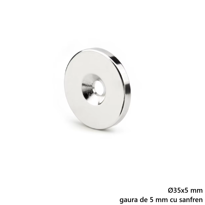 Magnet neodim 35x5 mm, gaura de 5 mm cu sanfren, disc, N35 [2]