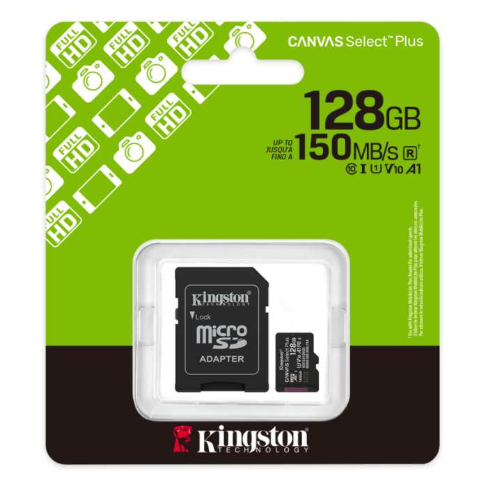 Card memorie Kingston Canvas Select Plus microSDXC, 128GB, Class 10, UHS-I U1, V10, A1, citire 150MB/s, adaptor SD [2]