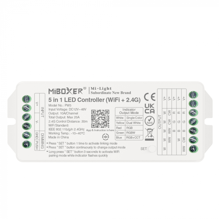 Controler LED 5in1 (WiFi+2.4G), MiBoxer, PW5, iesire max 20A, DC 12V-48V, Tuya [1]