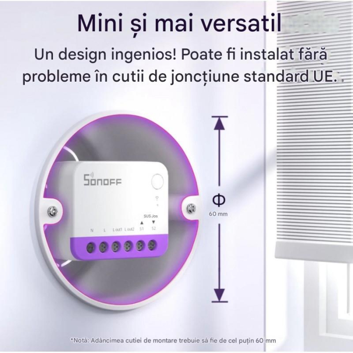 Mini-comutator smart Sonoff MINI-RBS, Wi-Fi + Matter, 1A, Control procentual, Programare, Compatibil Alexa, Google Assistant si Apple Home, Alb [4]