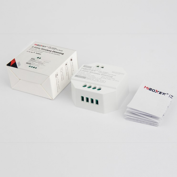 Modul wireless MiBoxer PUSH1, pentru intrerupator clasic cu revenire, dimmer RGB+CCT, 2.4GHz, AC100-240V, dimming 0.1-100%, RF control 30m, montaj in priza clasica, alb [2]