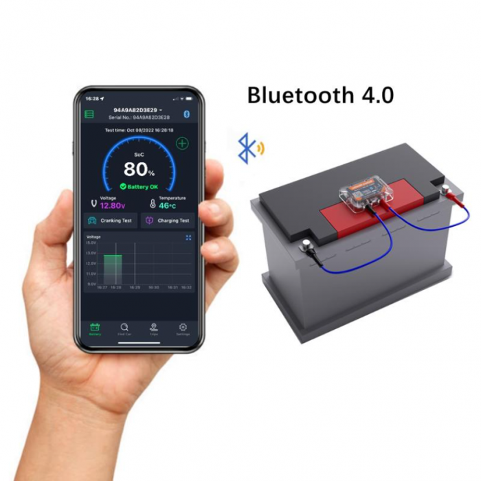 Tester baterie BM6 auto/moto 6-20V, monitorizare traseu, Bluetooth 4.2, compatibil iOS/Android, IP67 [2]