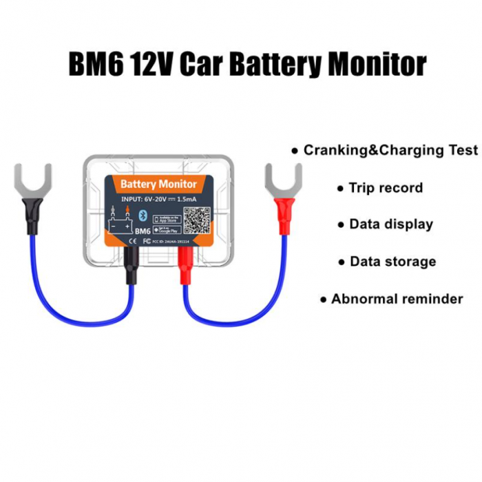 Tester baterie BM6 auto/moto 6-20V, monitorizare traseu, Bluetooth 4.2, compatibil iOS/Android, IP67 [3]