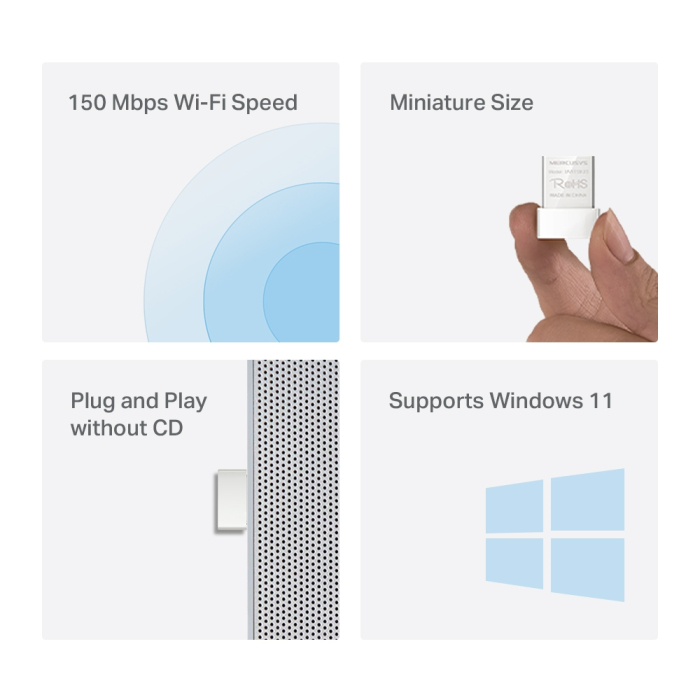Adaptor Wi-Fi USB Mercusys MW150US, N150, 150 Mbps, 2.4GHz, Nano USB, Windows 11 [2]