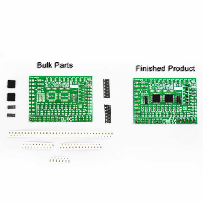 Kit practica lipire SMD, Placa PCB antrenament cu 82 componente, rezistente, condensatori, diode, tranzistori, circuite integrate, 80x59mm [4]