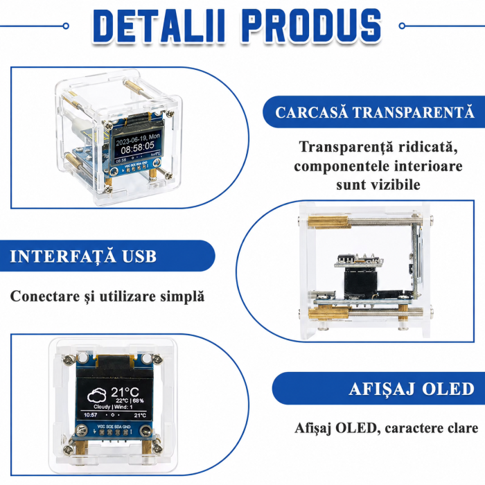 Kit DIY ceas meteo Wi-Fi ESP8266 cu afisaj OLED 0.96 inch, 5V (TJ-56-654) [5]