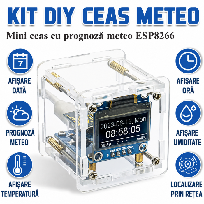 Kit DIY ceas meteo Wi-Fi ESP8266 cu afisaj OLED 0.96 inch, 5V (TJ-56-654) [2]