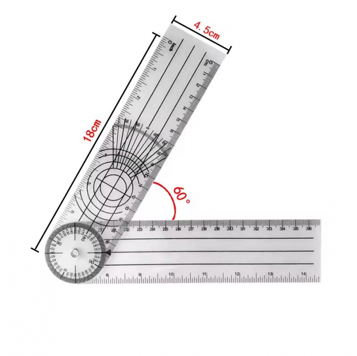 Goniometru rotativ 360°, rigla 0-360 mm, PVC, masurare unghiuri medical, tehnic, DIY [2]