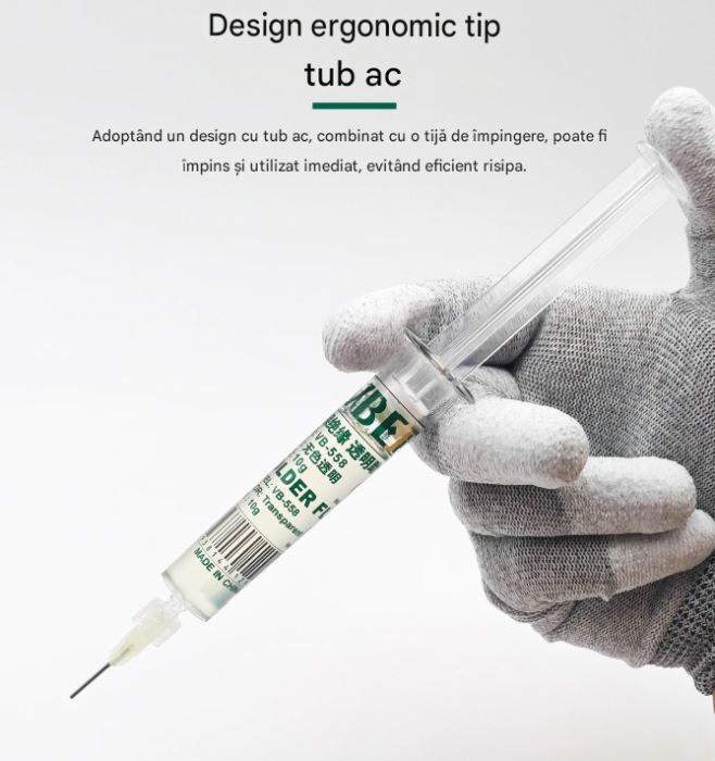 Pasta lipire VB-558 in seringa 10g, flux fara curatare, pentru electronica si reparatii placi [2]