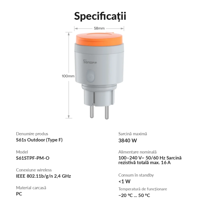 Priza smart Sonoff S61STPF WiFi 16A, pentru exterior IP44, compatibila Matter, Wi-Fi si eWeLink (S61STPF-PM-O) [9]