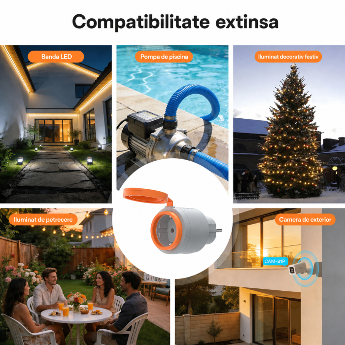 Priza smart Sonoff S61STPF WiFi 16A, pentru exterior IP44, compatibila Matter, Wi-Fi si eWeLink (S61STPF-PM-O) [2]