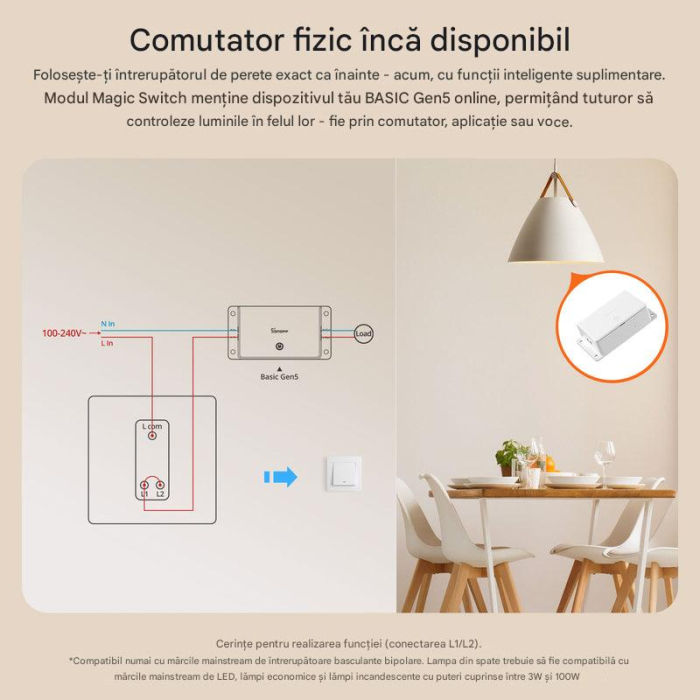 Smart Switch SONOFF Basic Gen5,  Matter over WiFi, 100-240V AC, 10A, 1CH, releu inteligent, compatibil Apple Home Google Alexa, BASIC-1GS [6]