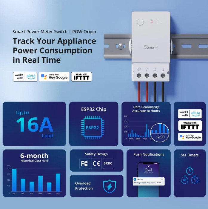 Releu inteligent WiFi Sonoff POW Origin R3 (16A) cu contor de putere [4]