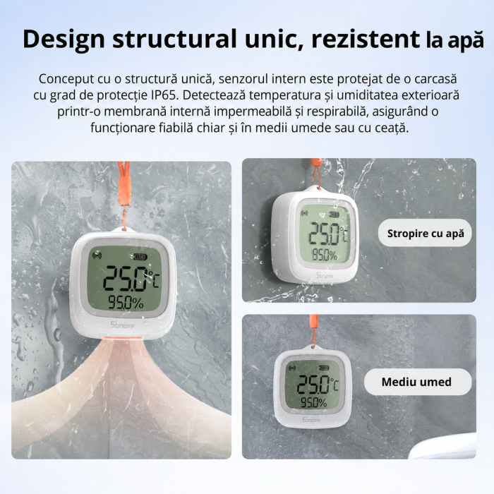 Senzor smart SONOFF temperatura si umiditate Zigbee 3.0 cu ecran LCD 2.2 inch si protectie IP65 pentru monitorizare ambientala (SNZB-02WD) [8]