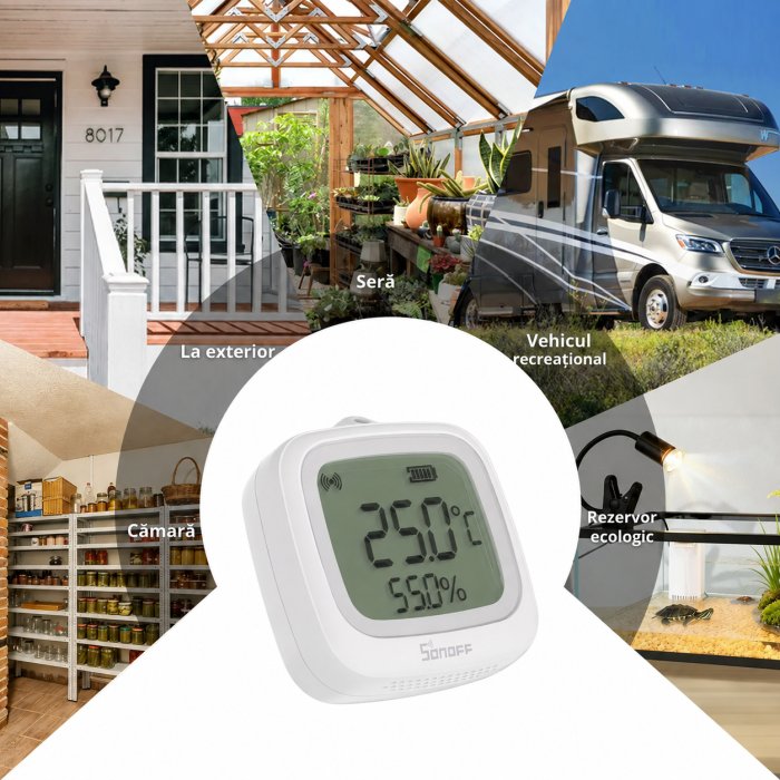 Senzor smart SONOFF temperatura si umiditate Zigbee 3.0 cu ecran LCD 2.2 inch si protectie IP65 pentru monitorizare ambientala (SNZB-02WD) [2]
