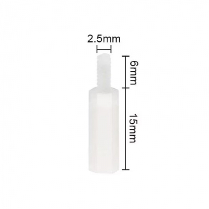 Set 20 distantieri hexagonali nylon M2.5, 15+6mm, alb, izolatori, pentru PCB si electronica [2]