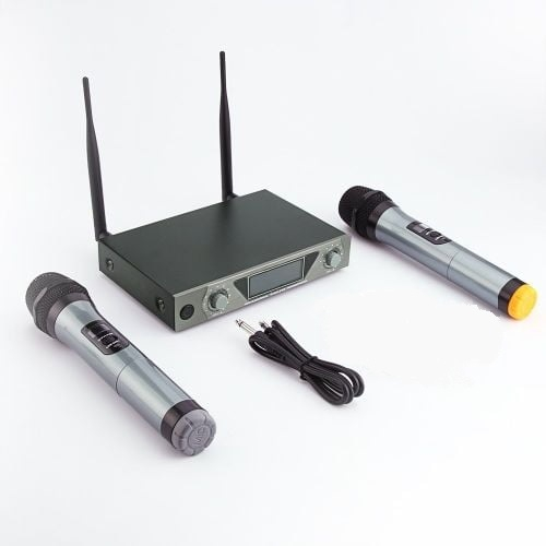 Set microfon UHF cu 2 canale, 2 x microfon de mana si receptor, WF-759 [2]